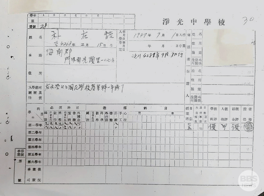 법정스님 정광중학교 시절 성적표 