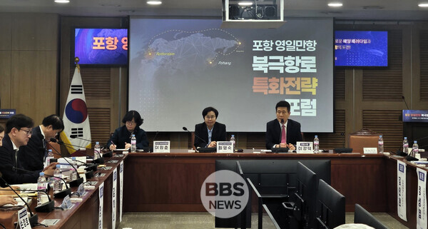 25일 국회의원회관 제1세미나실에서 열린 ‘포항 영일만항 북극항로 특화 전략 포럼’ 장면. 경북도 제공